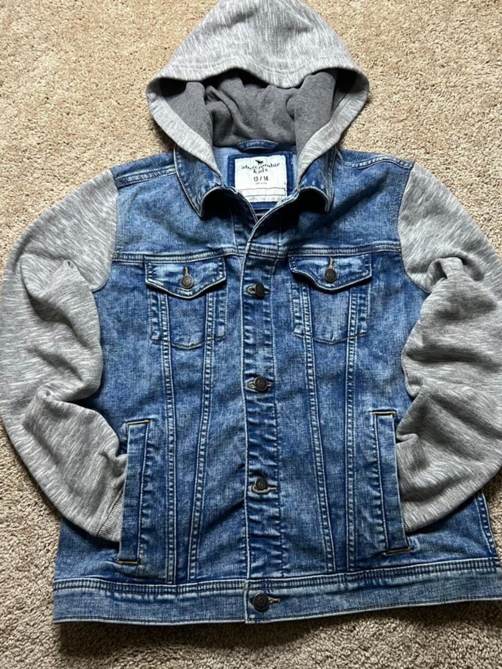 Abercrombie Kids Boys' Denim Blue And Gray Hoodie Jacket